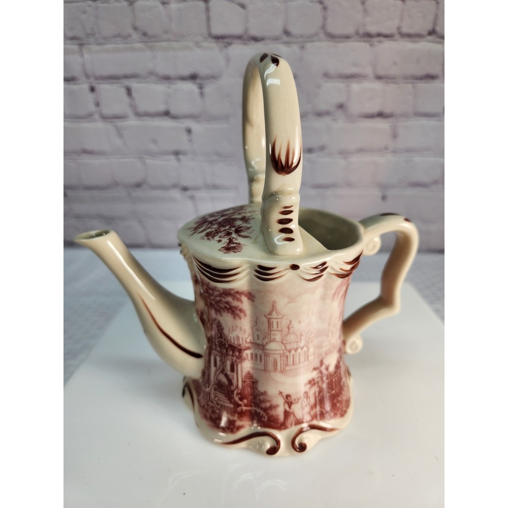 Burton & Burton "Red Toile" Decorative Porcelain Teapot Beautiful!